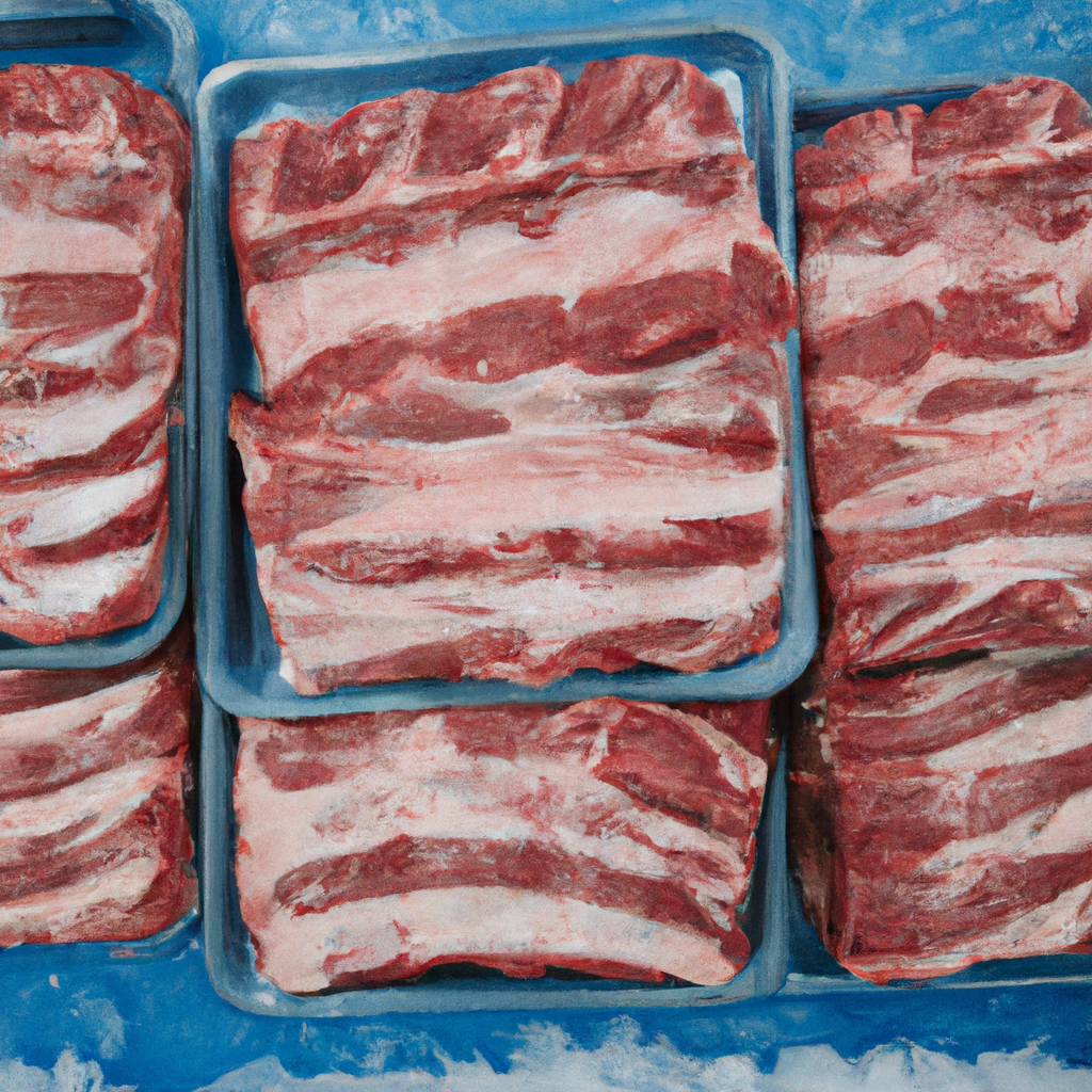 Frozen pork cuts in commercial packaging