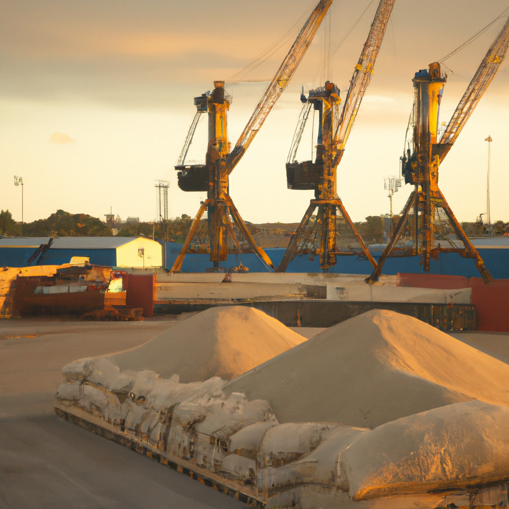 Bulk food commodities ready for export to Jamaica — rice, sugar, oil, and poultry