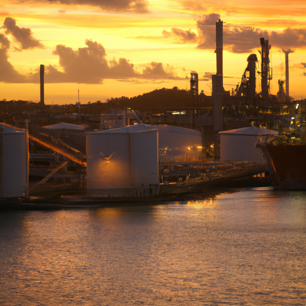 Bulk fuel supplier Caribbean — oil refinery and cargo ship delivering ULSD diesel and gasoline to Caribbean ports